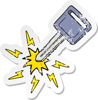 retro distressed sticker of a cartoon electric car key png