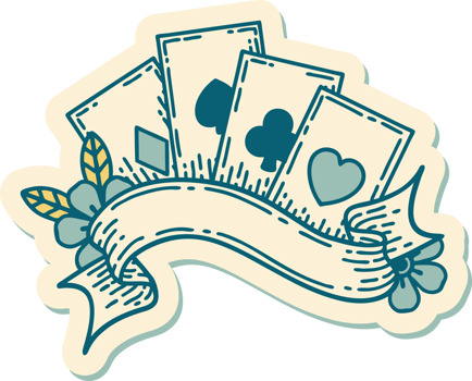 tattoo style sticker of cards and banner png
