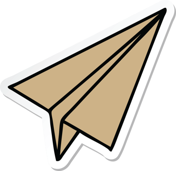 sticker of a cute cartoon paper aeroplane png