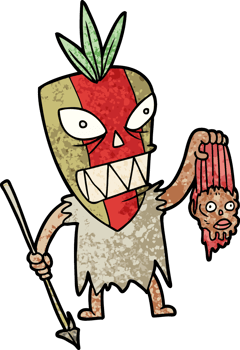 cartoon tribesman with shrunken head drawing png