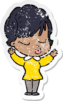 distressed sticker of a cartoon woman with eyes shut png