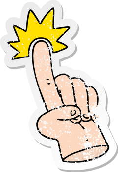 distressed sticker of a pointing finger quirky hand drawn cartoon png