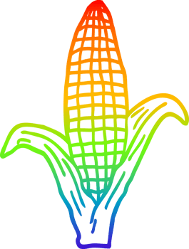 rainbow gradient line drawing cartoon corn on cob png