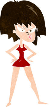 cartoon girl in red dress with black hair png