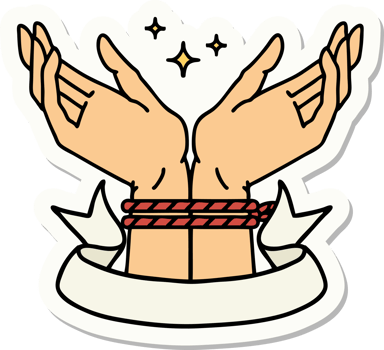 tattoo sticker with banner of a pair of tied hands png