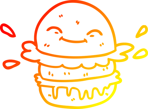 warm gradient line drawing cartoon fast food burger png