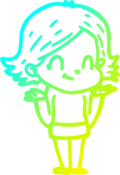 cold gradient line drawing cartoon friendly girl png