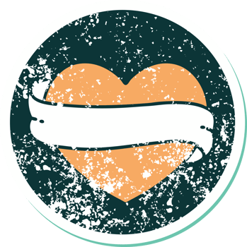 distressed sticker tattoo style icon of a heart and banner png
