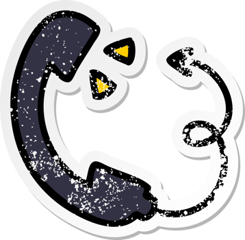 distressed sticker of a cute cartoon telephone receiver png