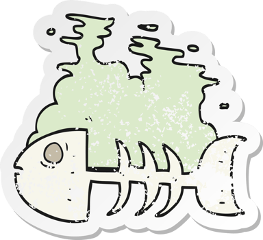 retro distressed sticker of a cartoon fish bones png
