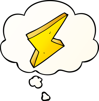 cartoon lightning and thought bubble in smooth gradient style png