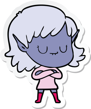 sticker of a happy cartoon elf girl png