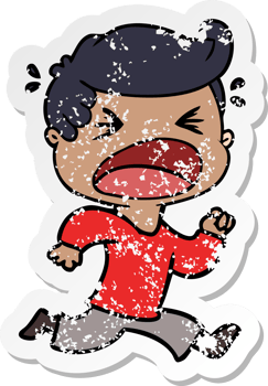 distressed sticker of a cartoon shouting man png