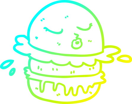 cold gradient line drawing of a cartoon fast food burger png