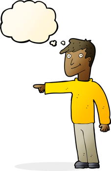 cartoon man pointing with thought bubble png