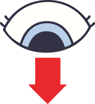 flat color retro cartoon of a eye pointing down png