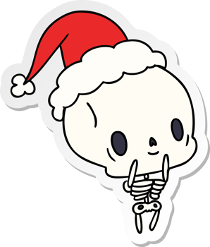 hand drawn christmas sticker cartoon of kawaii skeleton png