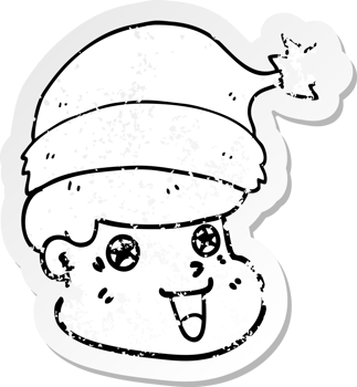 distressed sticker of a cartoon man wearing christmas hat png