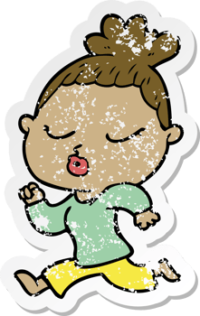 distressed sticker of a cartoon calm woman png