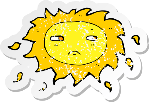 retro distressed sticker of a cartoon sad sun drawing png