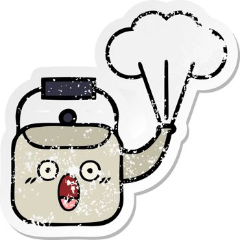 distressed sticker of a cute cartoon steaming kettle png