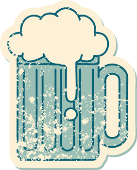 iconic distressed sticker tattoo style image of a beer tankard png