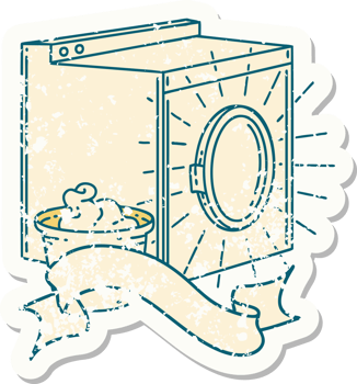 worn old sticker of a tattoo style washing machine png