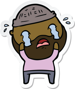sticker of a cartoon bearded man crying png