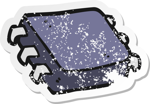 retro distressed sticker of a cartoon computer chip png