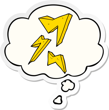 cartoon lightning bolt with thought bubble as a printed sticker png