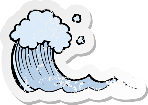 retro distressed sticker of a cartoon wave png