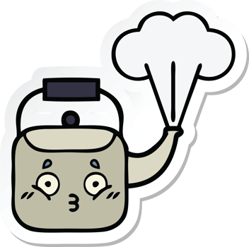 sticker of a cute cartoon steaming kettle png