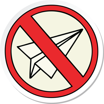 sticker of a cute cartoon no paper aeroplanes allowed png