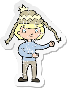 retro distressed sticker of a cartoon man wearing winter hat png