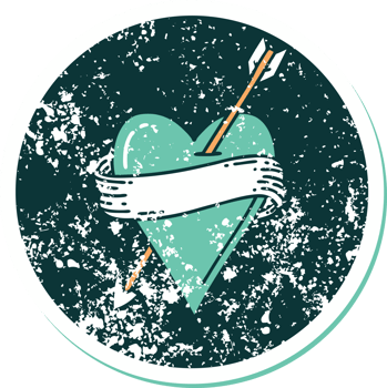 distressed sticker tattoo style icon of an arrow heart and banner png