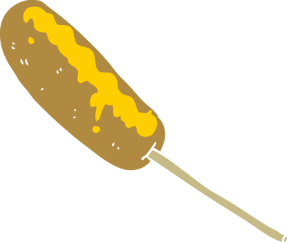 flat color style cartoon hotdog on a stick png
