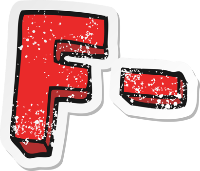 retro distressed sticker of a cartoon F grade png