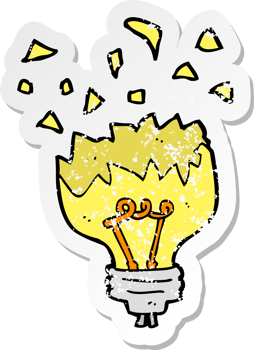retro distressed sticker of a cartoon light bulb exploding png