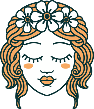tattoo style icon of female face with eyes closed png