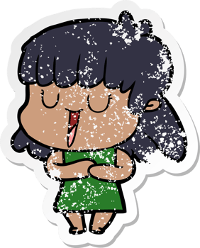 distressed sticker of a cartoon woman laughing png