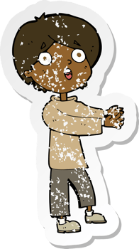 retro distressed sticker of a cartoon shocked boy png