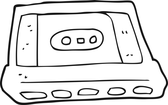 black and white cartoon cassette tape png
