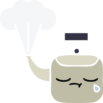 flat color retro cartoon steaming kettle png