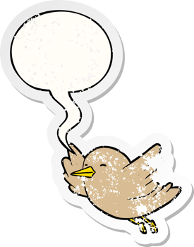 cartoon bird flying and speech bubble distressed sticker png