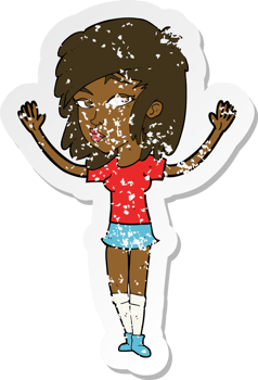 retro distressed sticker of a cartoon pretty girl png