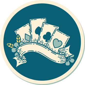 tattoo style sticker of cards and banner png