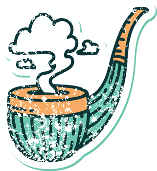 distressed sticker tattoo style icon of a smokers pipe png