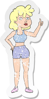 retro distressed sticker of a cartoon gym woman png