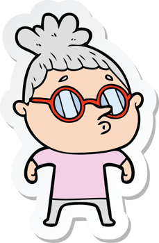 sticker of a cartoon woman wearing glasses png