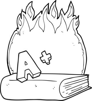 black and white cartoon A grade symbol and book png